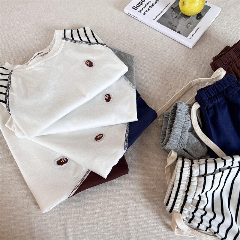 Children's Suit 24 Summer Boys and Girls Japanese Style Trendy Brand Embroidered Short-Sleeved T-Shirt Baby Shorts Casual Two-Piece Set
