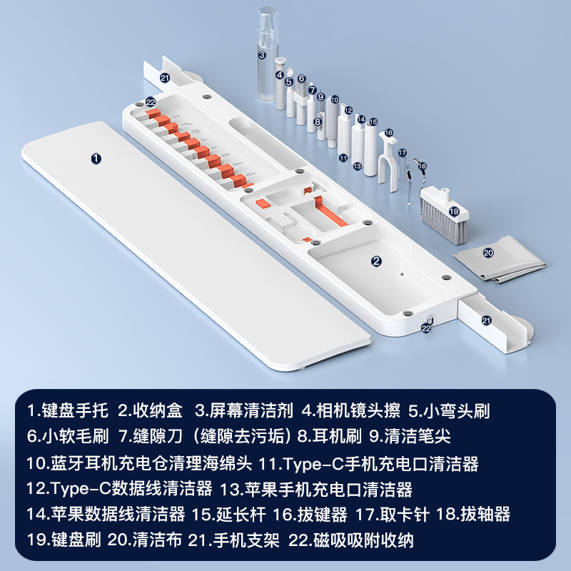 Cross-Border Popular 22-in-1 Multifunctional Cleaning Set Office Wrist Keyboard Hand Rest Leather Sponge Hand Rest