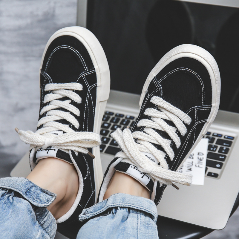 Vasibaen 2023 New Ins Sneakers Flats Canvas Shoes Men's Summer Versatile White Shoes Korean Style Student Laces