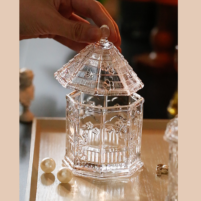 Butterfly Flower Room Cotton Swab Glass Sugar Jar Storage Sugar Jar Flower Jewelry Box Storage Jar Kitchen Storage Relief