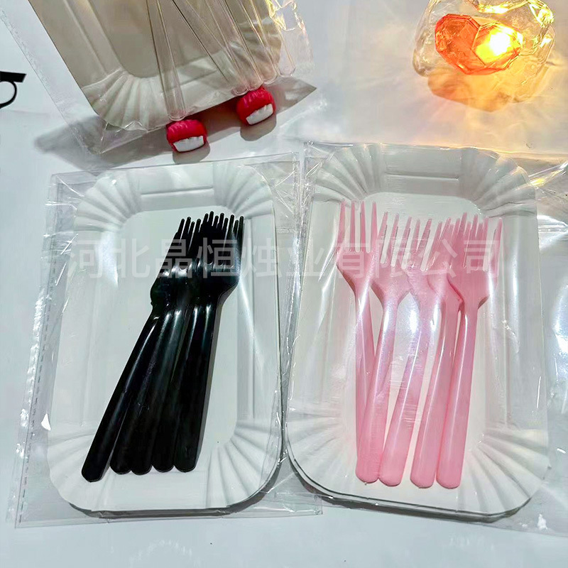 Disposable cake shop tableware birthday cake plate round fork spoon birthday supplies party cake knife fork plate suit