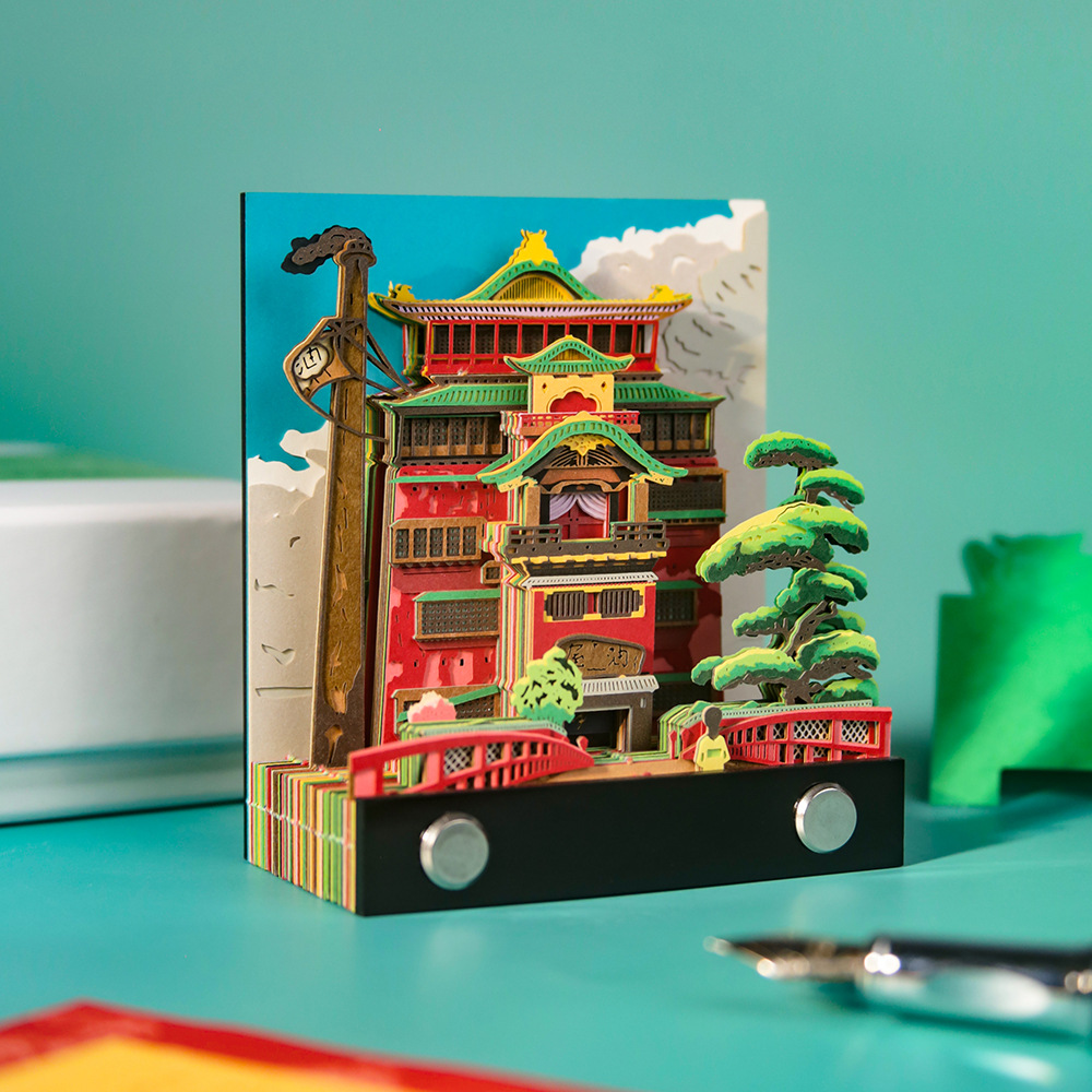 Qianhe Qianhe Oil House 3D Stereo Notes Animation Surrounding Building Model Ornaments Soup House Tearable Paper Carved Notes