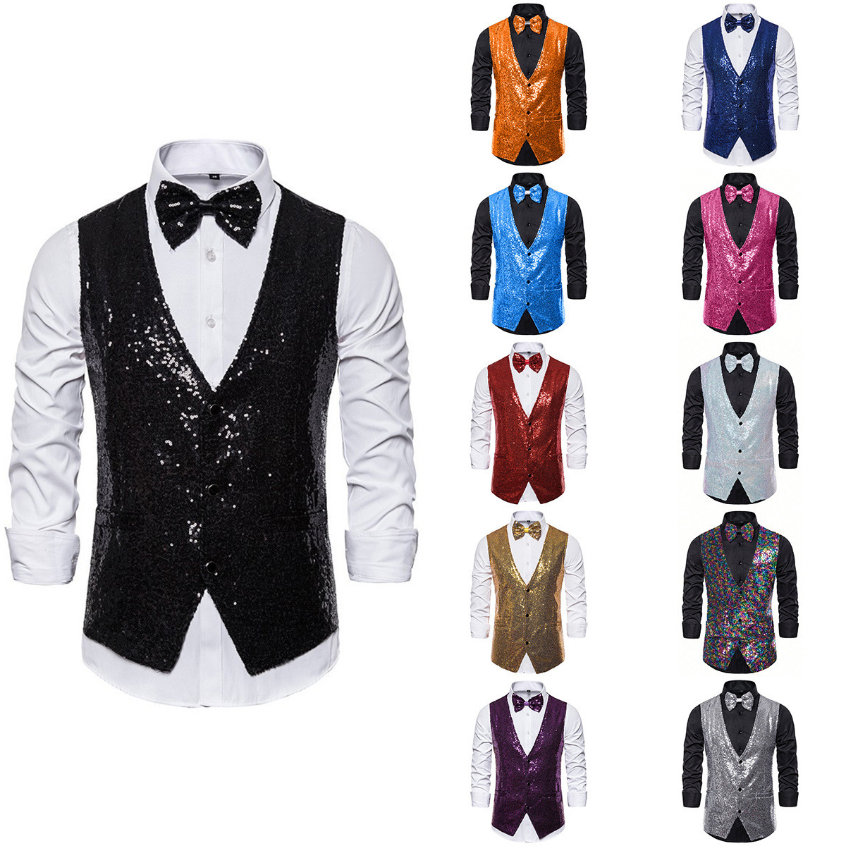Men's Stage Performance Clothing Small Sequin Vest Photo Studio Photo Host Singer Emcee Vest