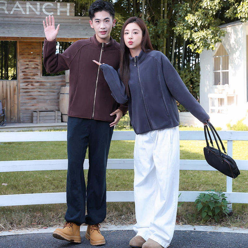 Куртка с воротником-стойкой из флиса для мужчин и женщин, осень и зима, утепленная, повседневная, универсальная, теплая куртка из полярного флиса