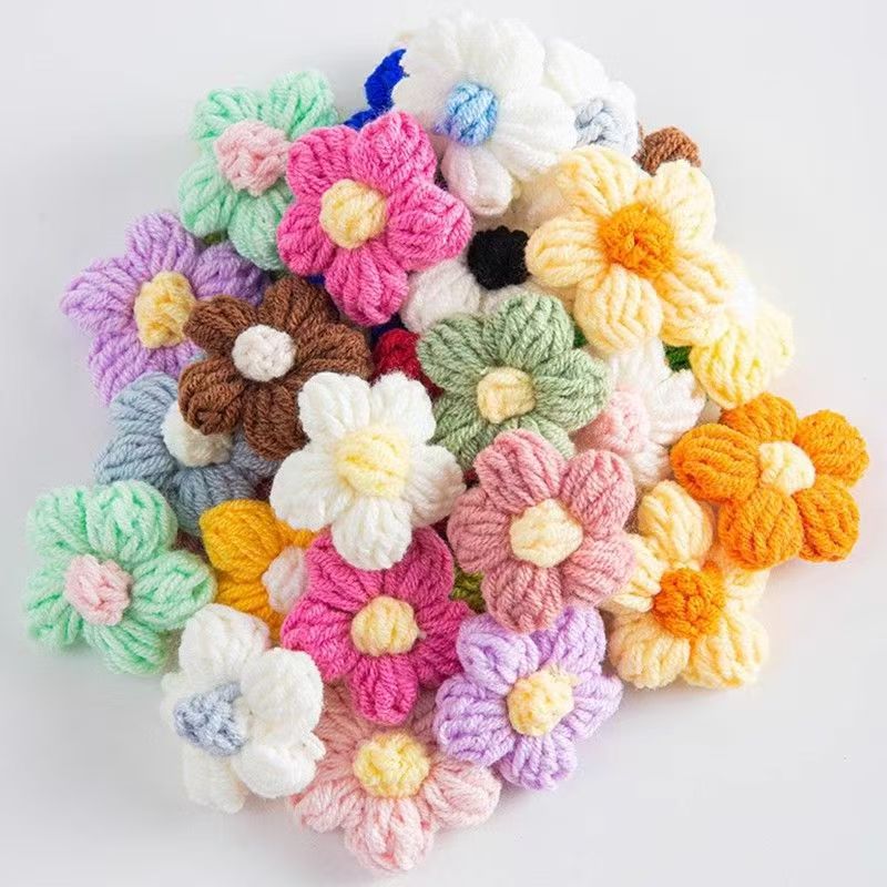 Ready-Made Handmade Crochet Puff Flower Yarn Flowers DIY Hairpin Accessories Corsage Bag Clothing Accessories Flower