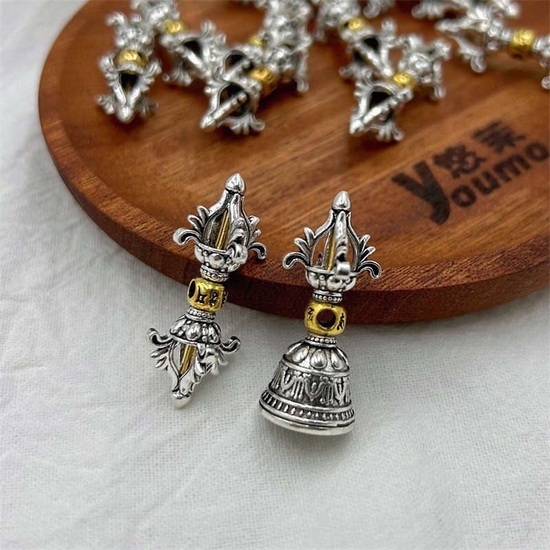 Двухцветный пестик с мантрой, кулон с древним серебром, DIY аксессуары