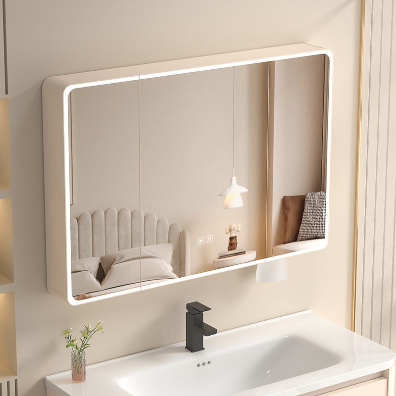 Arc Space Aluminum Bathroom Mirror Cabinet Bathroom Smart Mirror Bathroom Beauty Mirror Paper Drawhole Toilet Grooming Mirror