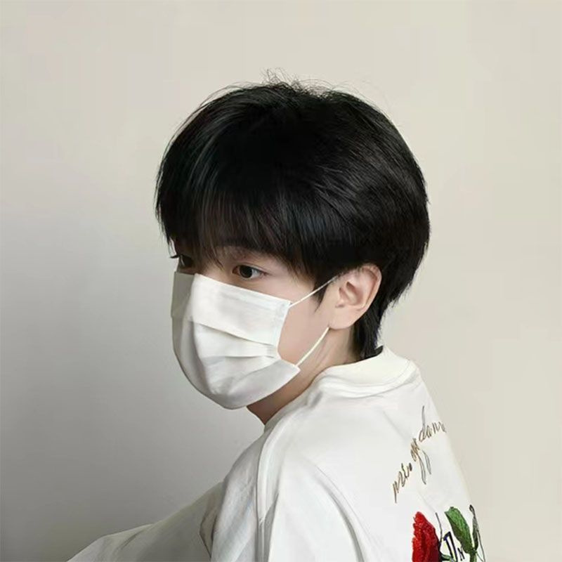 Shake shop live supply wig men's short straight hair Korean oblique bangs black high temperature silk wig set a generation of hair