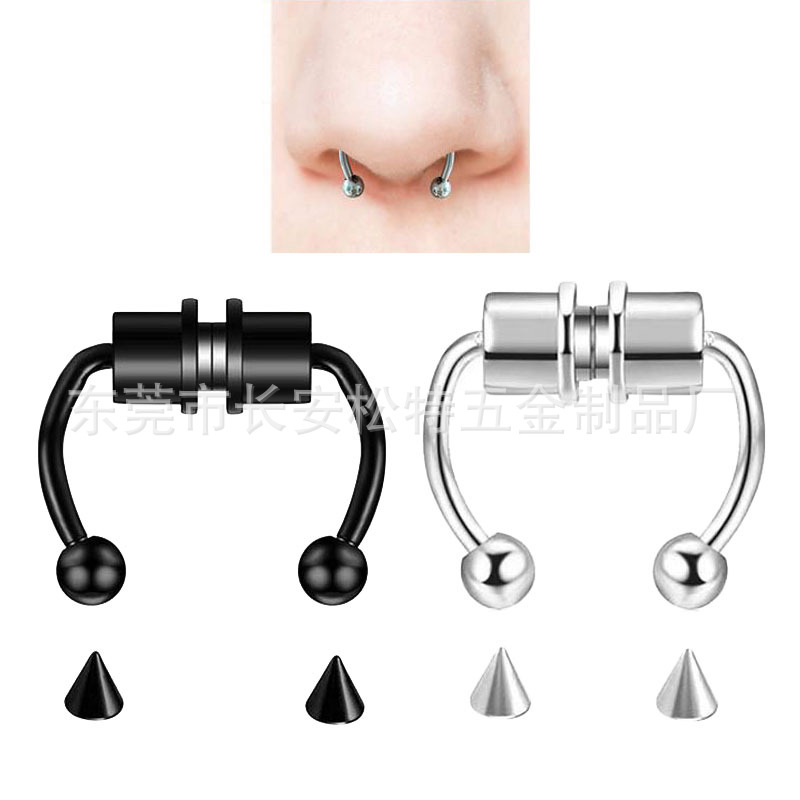 Europe and the United States cross-border hot stainless steel magnetic horseshoe nose ring without perforation personality magnet nose clip nose jewelry