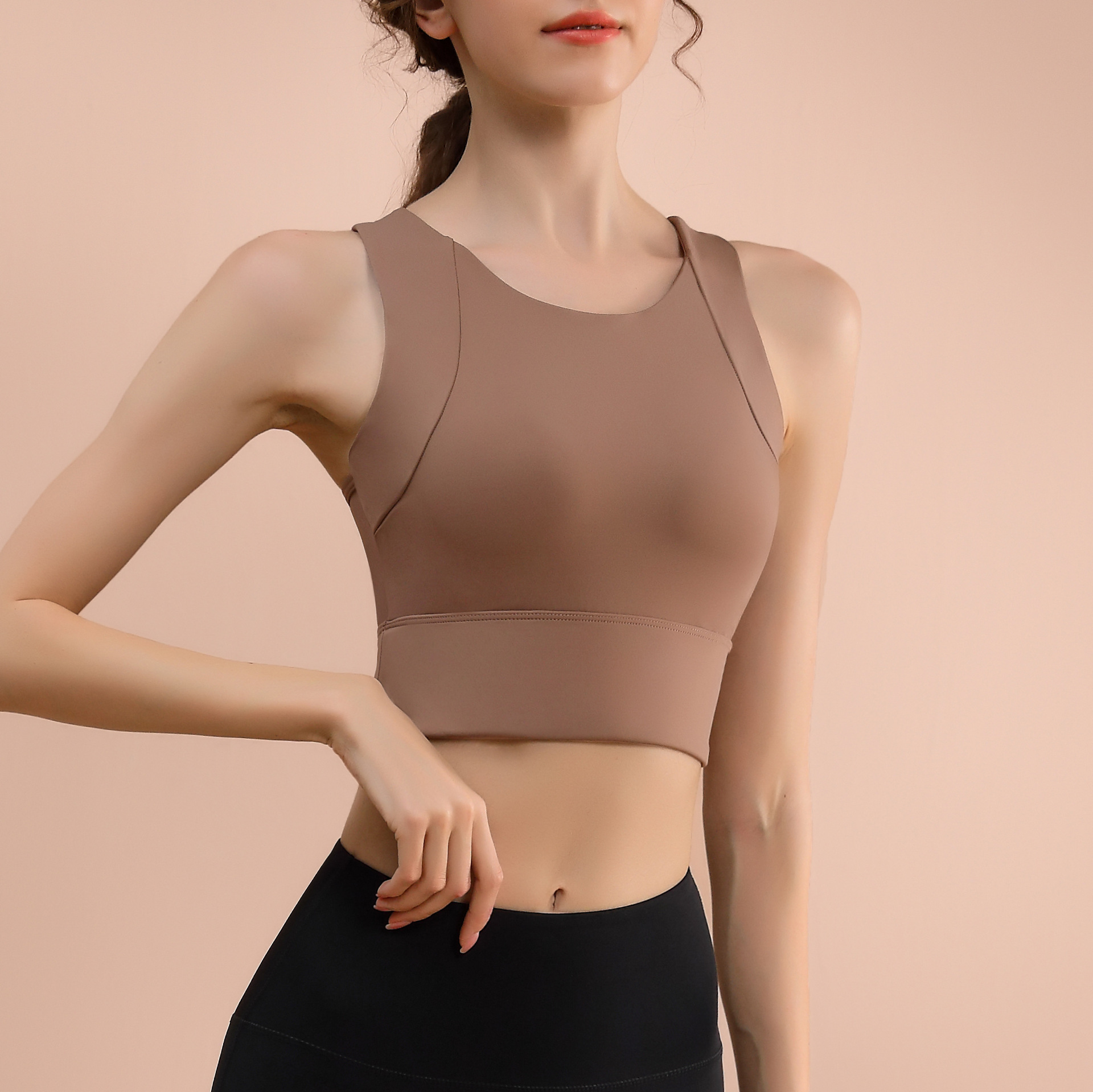 High-strength Yoga Vest Integrated Fixed Chest Pad Shockproof Sports Underwear Breathable Push-up Running Fitness Bra