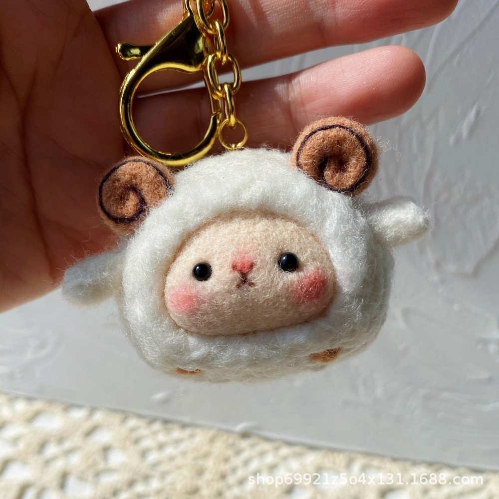 Wool Felt Poke Fun Material Package DIY Handmade Self-Made Doll Little Sheep Couple Gift Pendant Car Pendant