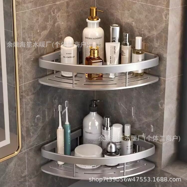 Bathroom triangle basket suction cup wall-mounted space aluminum shower room triangle punch-free bathroom corner storage rack