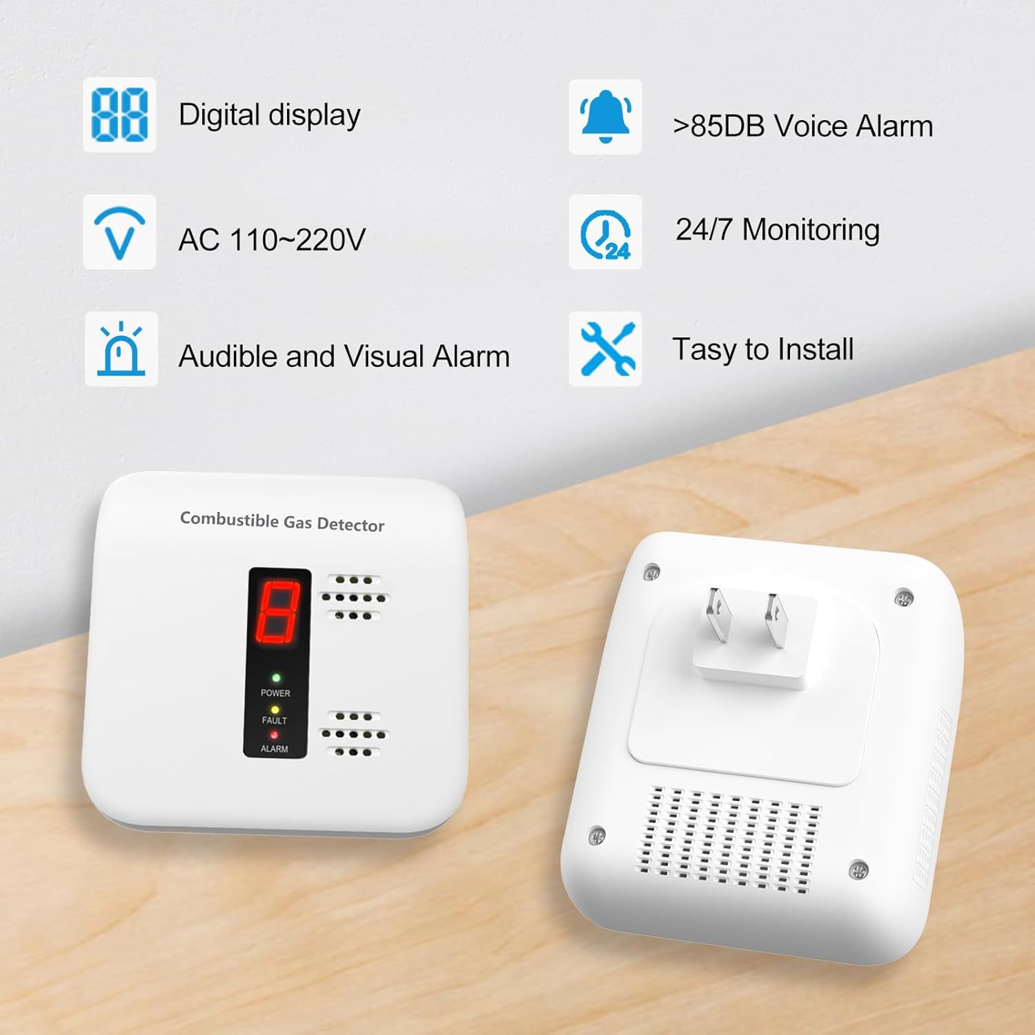 Natural Gas Detector,Y401 Plug-In Gas Leak Detector,Used for Home,Kitchen,
