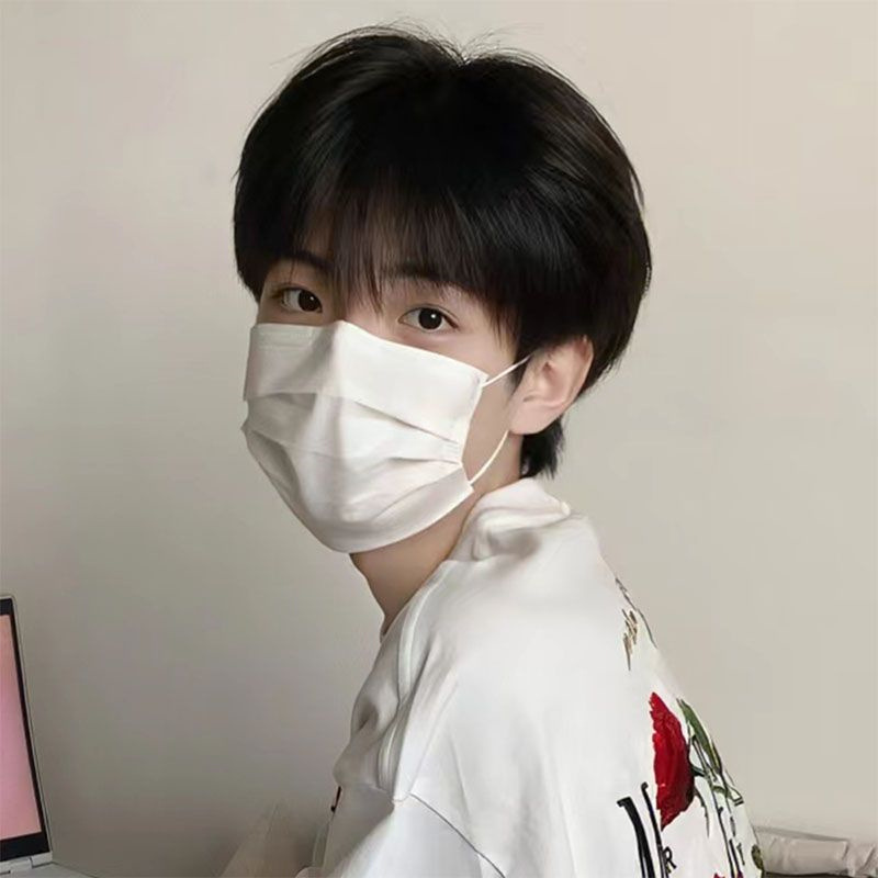 Shake shop live supply wig men's short straight hair Korean oblique bangs black high temperature silk wig set a generation of hair