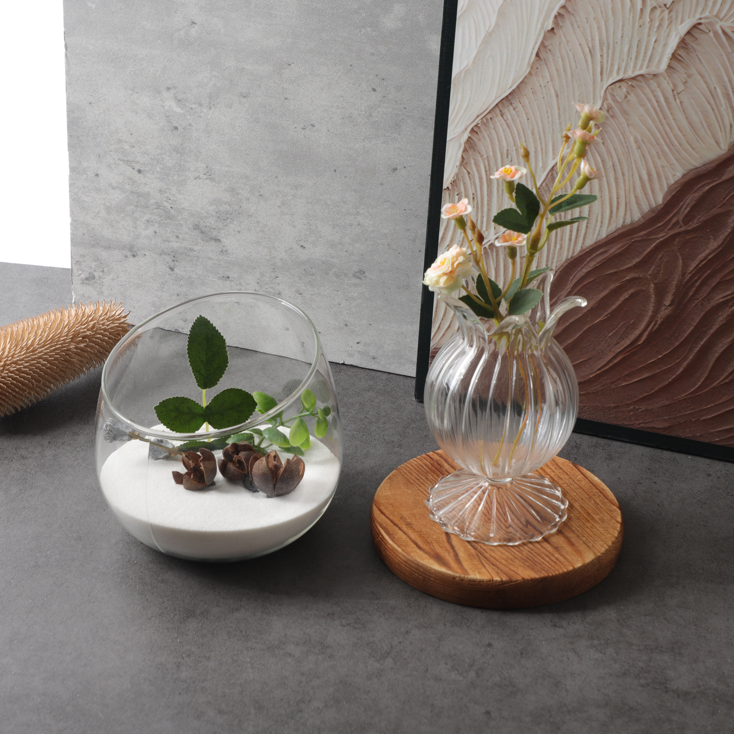 Creative Large-Diameter Transparent Glass Micro-Landscape Ecological Vase Container Office Living Room Flower Arrangement Vase Ornaments