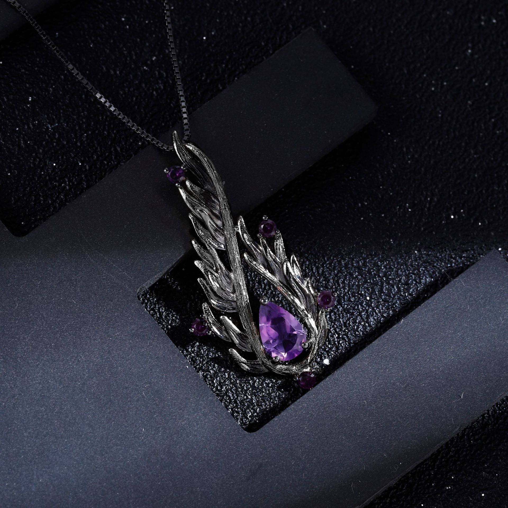 Designer High Sense Dark Retro Style Pendant Italian Craft 925 Silver Natural Amethyst Necklace Pendant