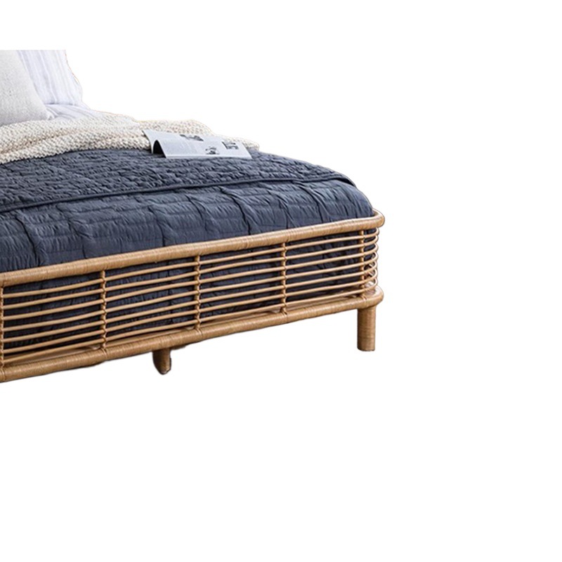 Nordic Rattan Art Bed Wabi-Sabi Style Ins Hotel Homestay 1.8m Double Bed Simple Art Furniture Bed