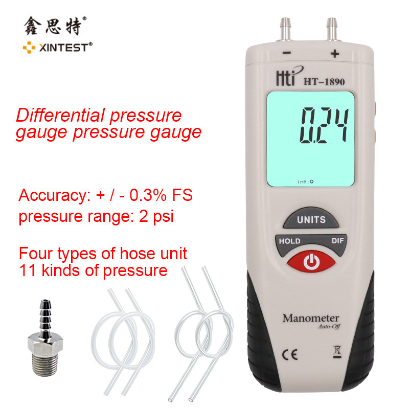 Ht1890 Handheld Differential Pressure Gauge Car Repair Pipeline Air Pressure Differential Gauge Cross-Border Export Pressure Gauge