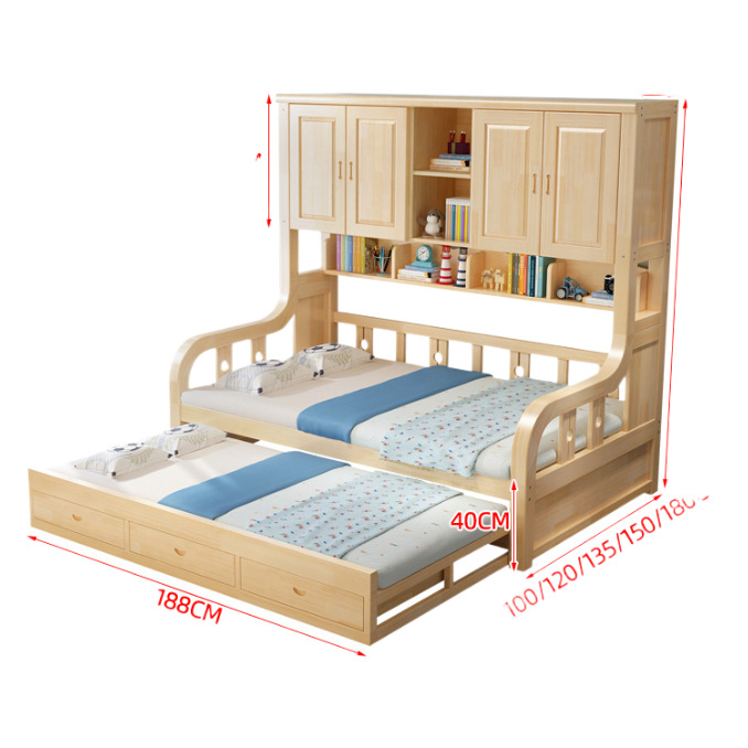 Tatami Multifunctional Storage Bed, Clothes Bed, Integrated Small Apartment with Book Bed, Combination Bed, Solid Wood Children's Bed