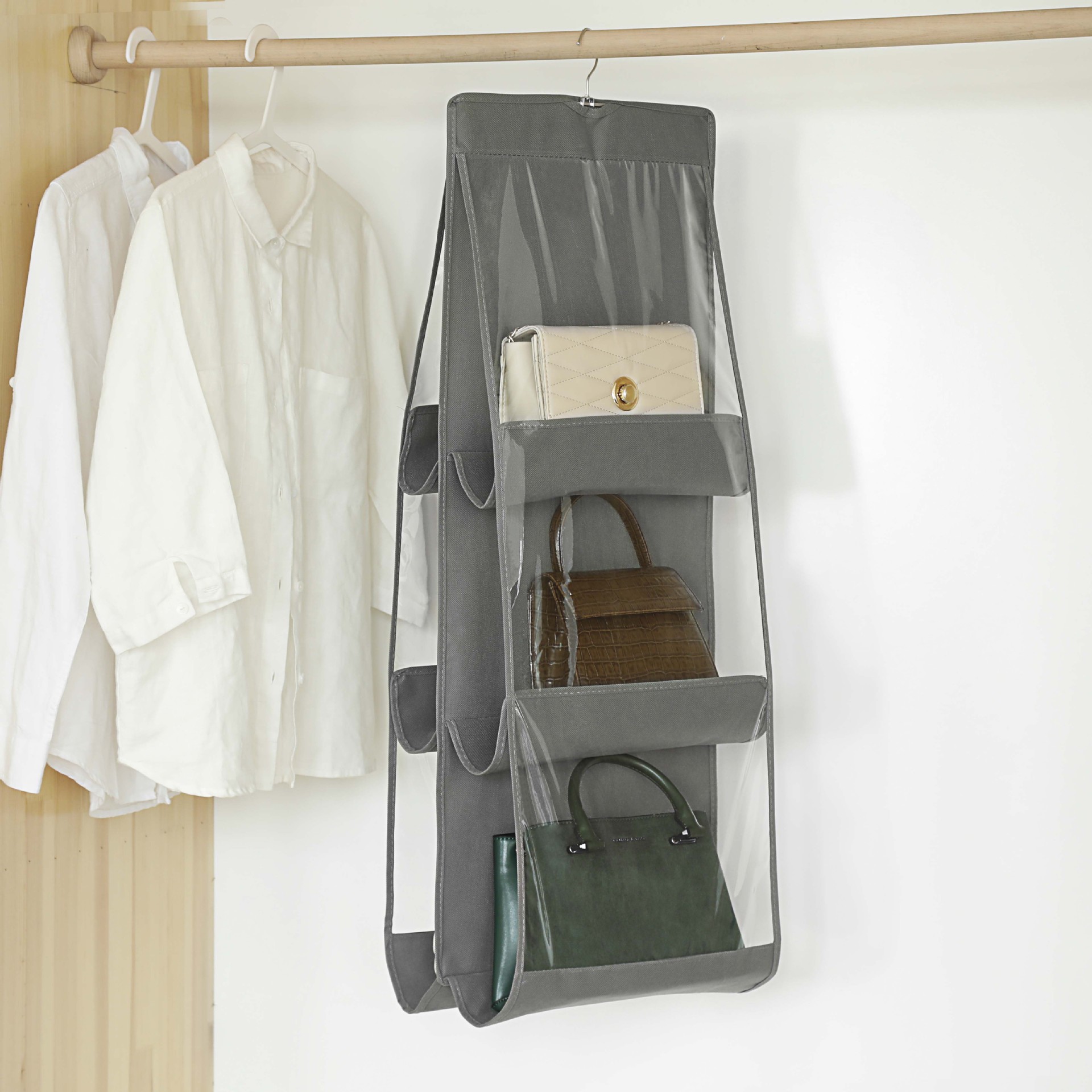 Bag Storage Bag Fabric Double-Sided Hanging Storage Bag Household Storage Hanging Bag Wardrobe Multi-Layer Leather Bag Organization Bag