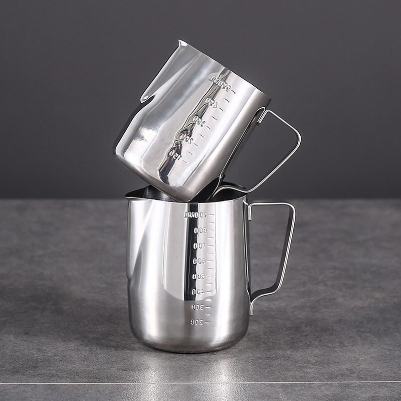 Stainless Steel Latte Art Pitcher, Thickened Coffee Frothing Pitcher, Coffee Shop Supplies, Milk Frothing Cup, Household Pointed Spout Latte Art Jug, Commercial Use