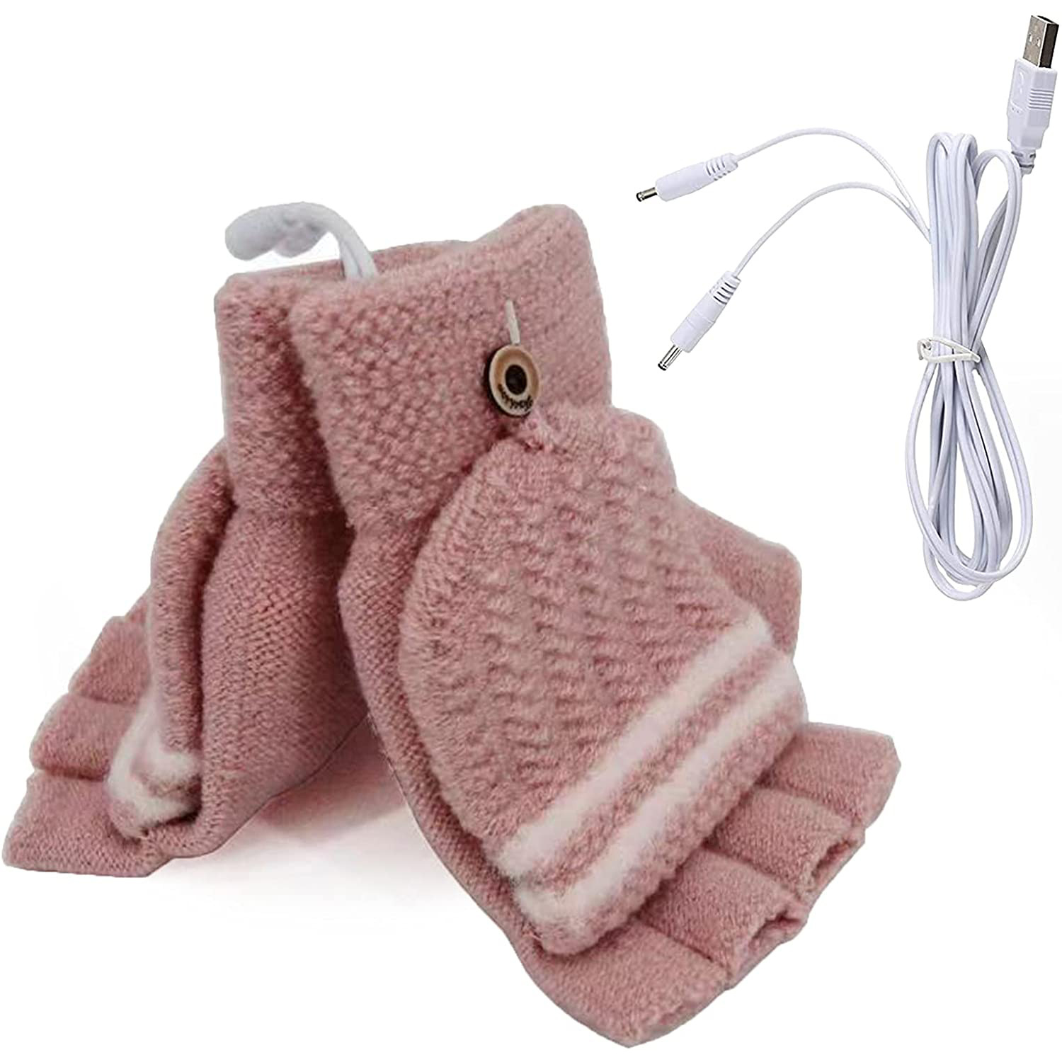 Cross-border USB flip gloves electric heating warm gloves charging gloves knitted hand warmer half-finger heating gloves