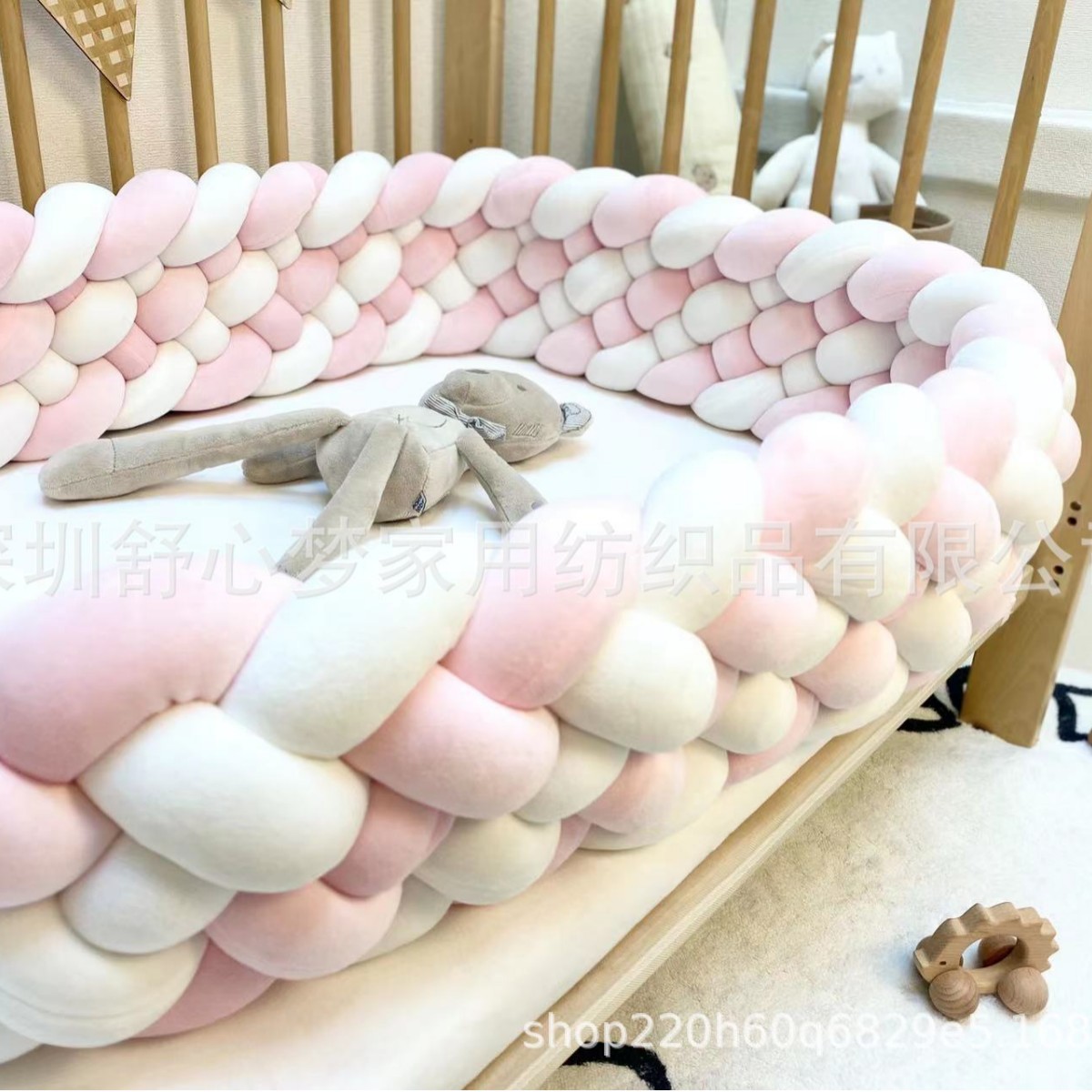 White Six-strand Braided Bed Woven Long Knot Ball kont Ball Children's Anti-collision Strip Cushion Pillow Four-Strand