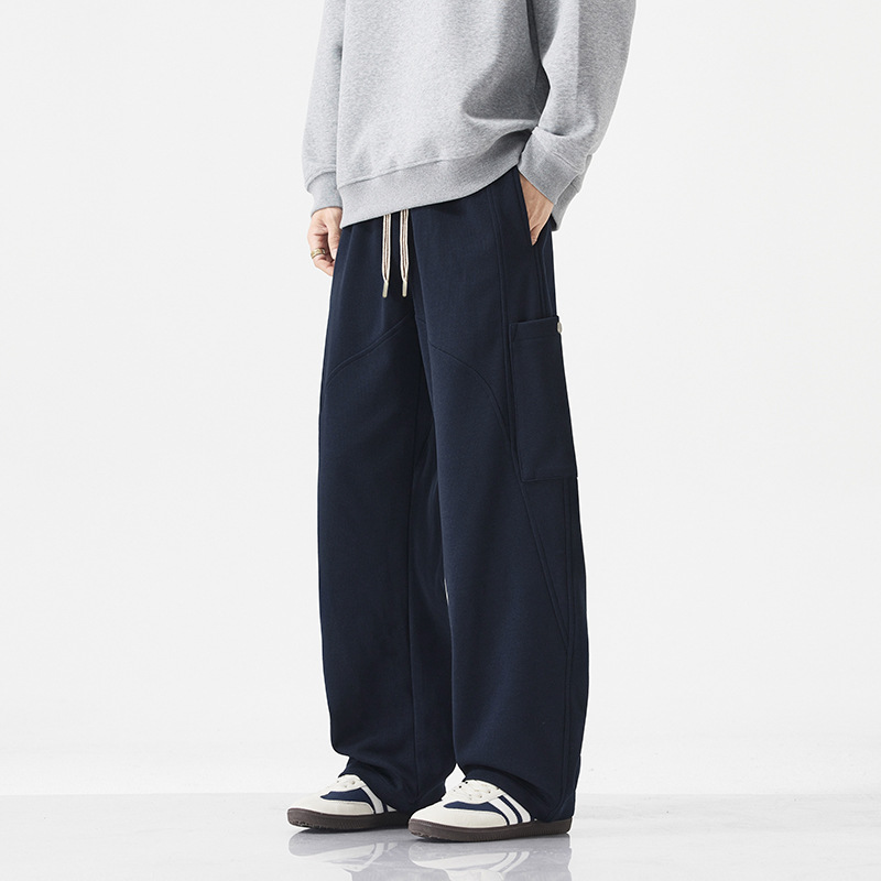 Jyf-M8812 American Black Casual Long Drawstring Pants Men's Spring and Autum Loose Straight Wide Leg Pants Trendyy