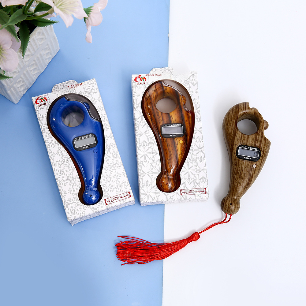 Electronic Digital Finger Bead Counter, Hidden Bead Pulling Counter, Button Reset Counting Beads Counter, Wood Grain