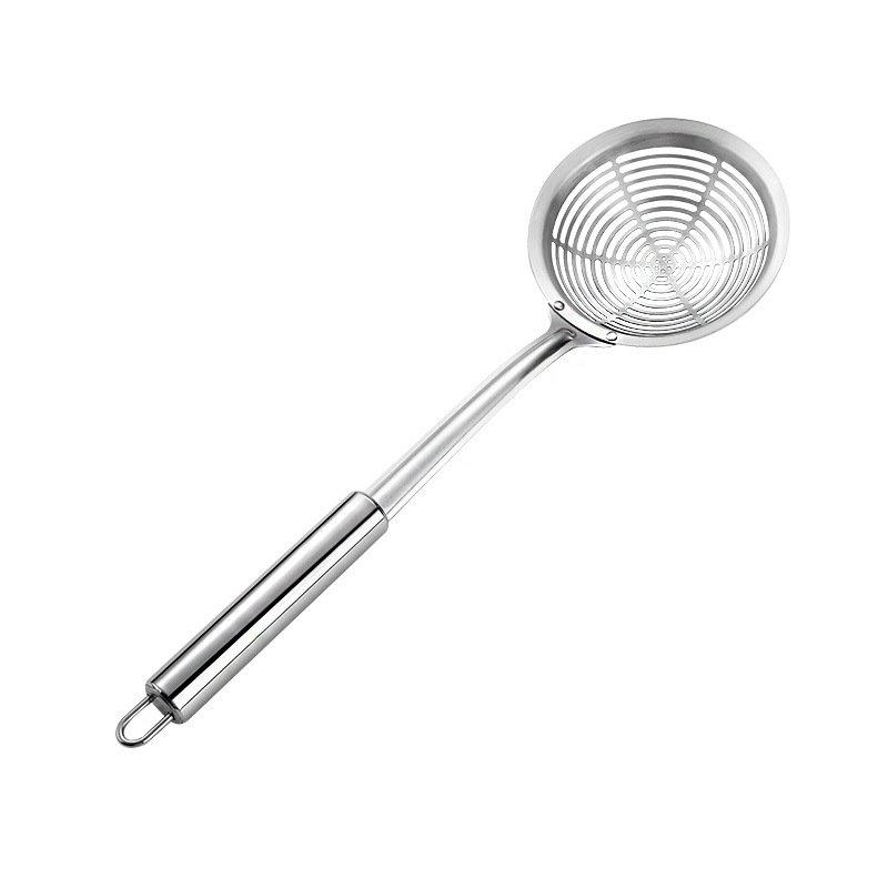 Stainless Steel Thickened Large Skimmer for Dumplings, Kitchen Strainer, Commercial Hot Pot Draining Spoon with Hook