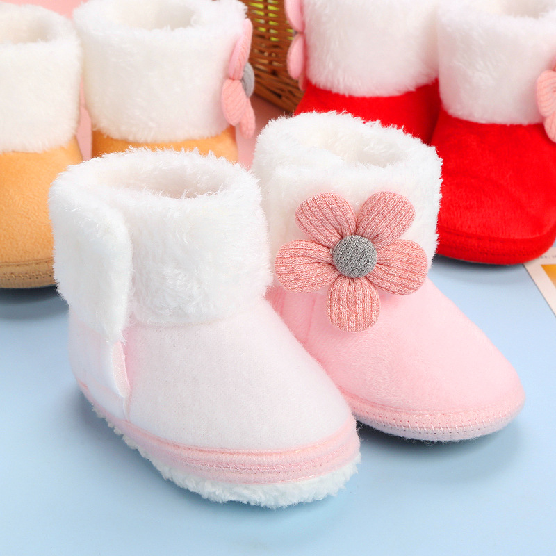 Cute Princess Baby Shoes Soft Bottom Winter 0-12 Months Baby Toddler Men's and Women's Fleece Cotton Socks Shoes