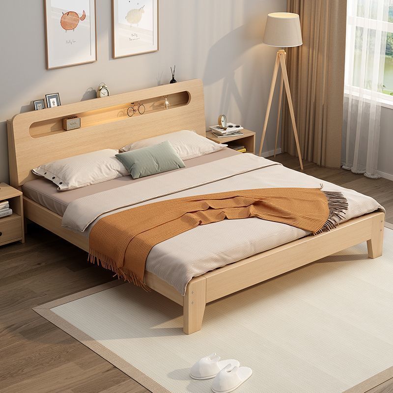 Solid Wood Bed 1.5m for Home Use 1.8m Double Bed Simple Modern Rental Economical 1.2m Single Bed Frame