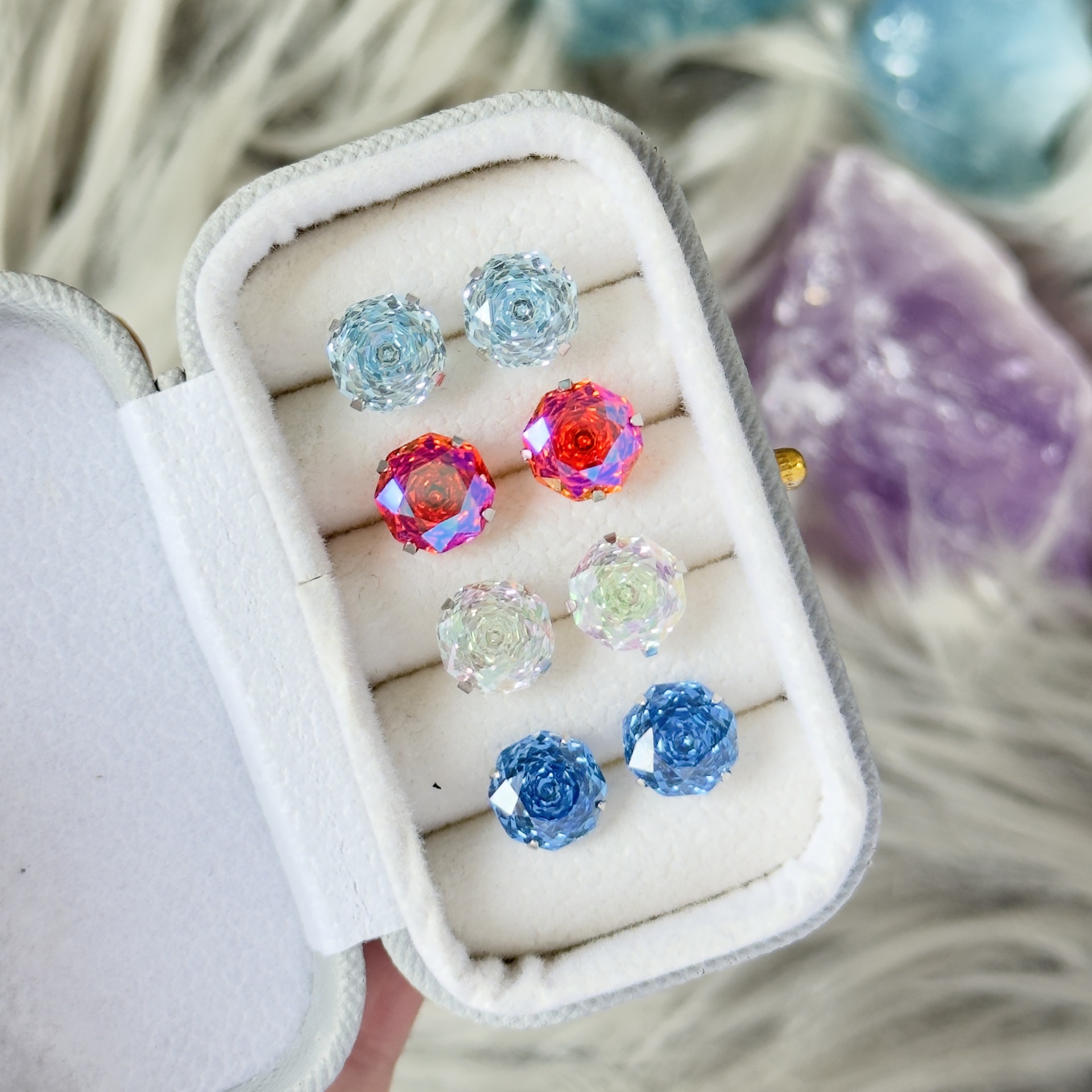 Rose Cut Zircon Ear Nail Titanium Steel Coated Rose Super Flash Color All-match Huazi Ear Nail