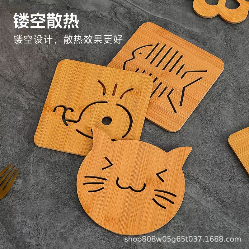Wooden Cartoon Cut Out Coaster Desktop Insulation Mat Square Animal Placemat Solid Wood Creative Cute Coffee Cup Holder