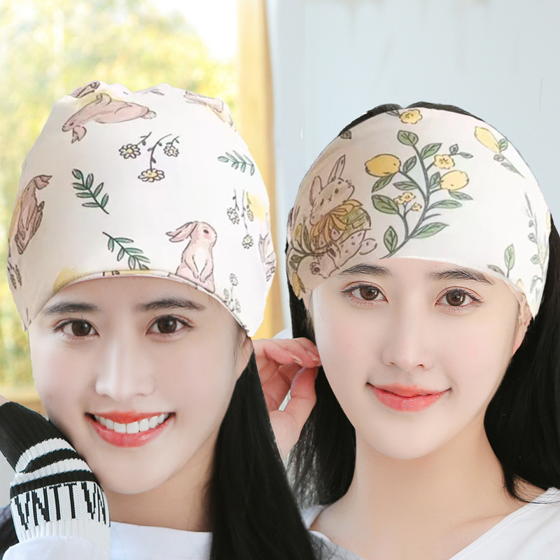 Four seasons moon cap combed sanding cotton soft eaves contrast color pregnant women pile cap maternal hair band Factory Outlet