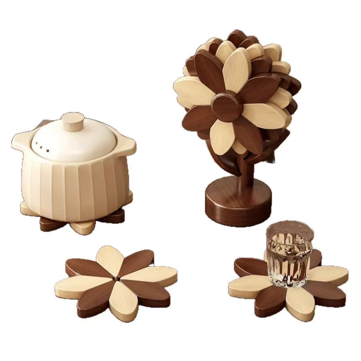 Tree Windmill Insulation Mat Bamboo Solid Wood Placemat Coaster Anti-Scalding Mat Creative Table Decoration