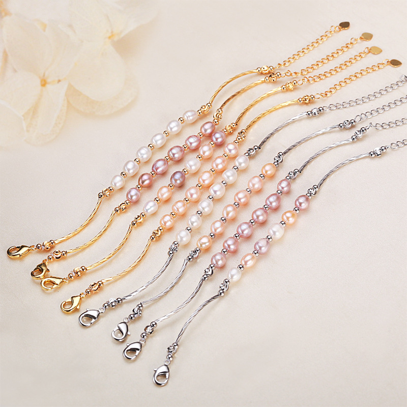 Оптовая продажа браслета из пресноводного жемчуга Zhuji женский браслет милый стиль Chanel простой универсальный браслет с изогнутой трубкой