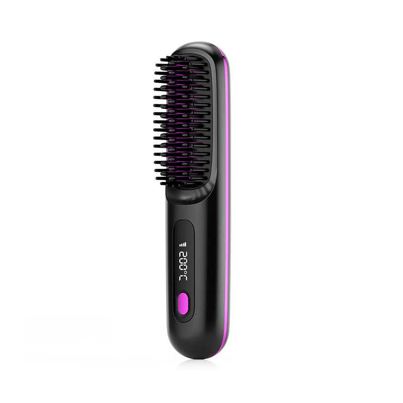 Cross-Border Lcd Wireless Hair Straightening Comb Styling Comb Rechargeable Electric Comb Hair Straightener Portable Negative Ion Non-Harmful Hair Comb