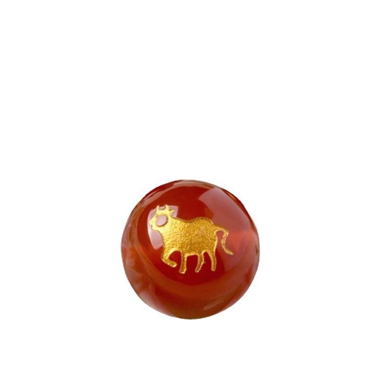 Natural Red Agate Zodiac Beads DIY with Engraved Surnames, Round Beads Accessories Wholesale, Zodiac-Themed Cultural Items