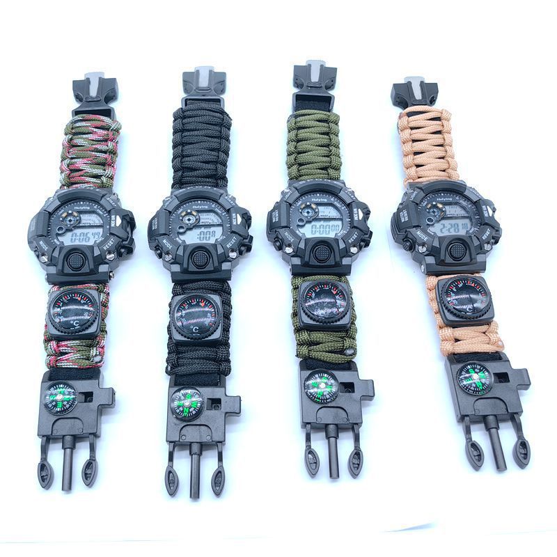 Spot Paracord Waterproof Watch Multifunctional Outdoor Survival Paracord Bracelet Adjustable Outdoor Camping Adventure Bracelet