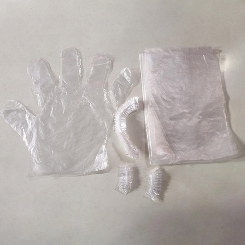 Hairdresser's Dyeing and Perming Earmuffs and Gloves Four-Piece Set, Adult Hairdressing Oil Disposable Tools, Thick Shower Cap and Shawl