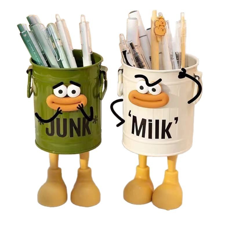 Student Desktop Office Large Capacity Cute Simple Retro Storage Bucket Ins High-Value Cartoon Personalized Pen Holder