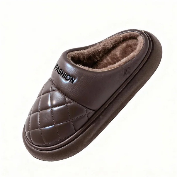 High-End Cotton Slippers for Men in Winter Thick-Soled New Home Indoor Warm Shoes Fleece-Lined Toe-Toe Slippers for Men Men's Leather Slippers