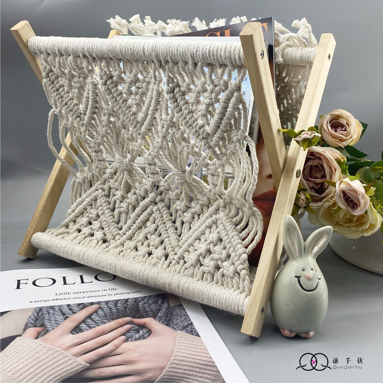 Журнальный стенд из хлопковой веревки в скандинавском стиле, складной контейнер для хранения, массивный деревянный контейнер, ручная работа