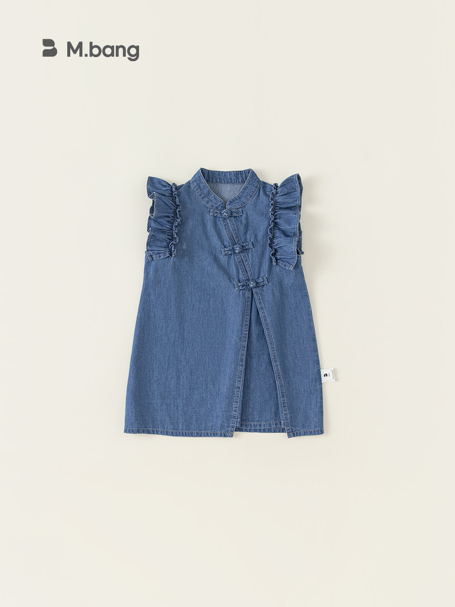Youbao Children's Wear Girl's Summer Fashion Cheongsam Children's Small Fly Sleeve dress Girl's New Chinese Denim Skirt