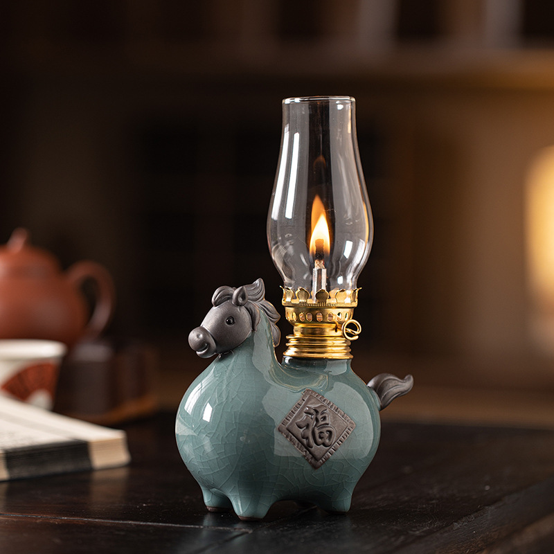 Ceramic Elephant Pair Butter Lamp Everlasting Lamp Home Tea Room Desktop Atmosphere Lamp Tangma Butter Aromatherapy Lamp Ornaments