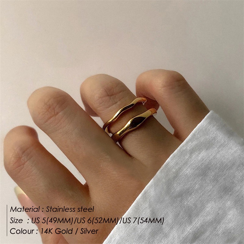 Double-layer Stacked Wavy Ring Women's Vintage Distinctive Irregular All-match Simple Fashion Ring Stainless Steel Ring