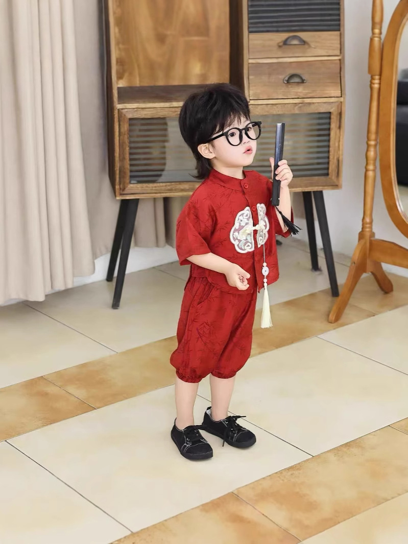 Baby Chinese Two-piece New Boys' Tang Suit Girls' Summer suit Summer Guofeng Short-sleeved Hanfu Children