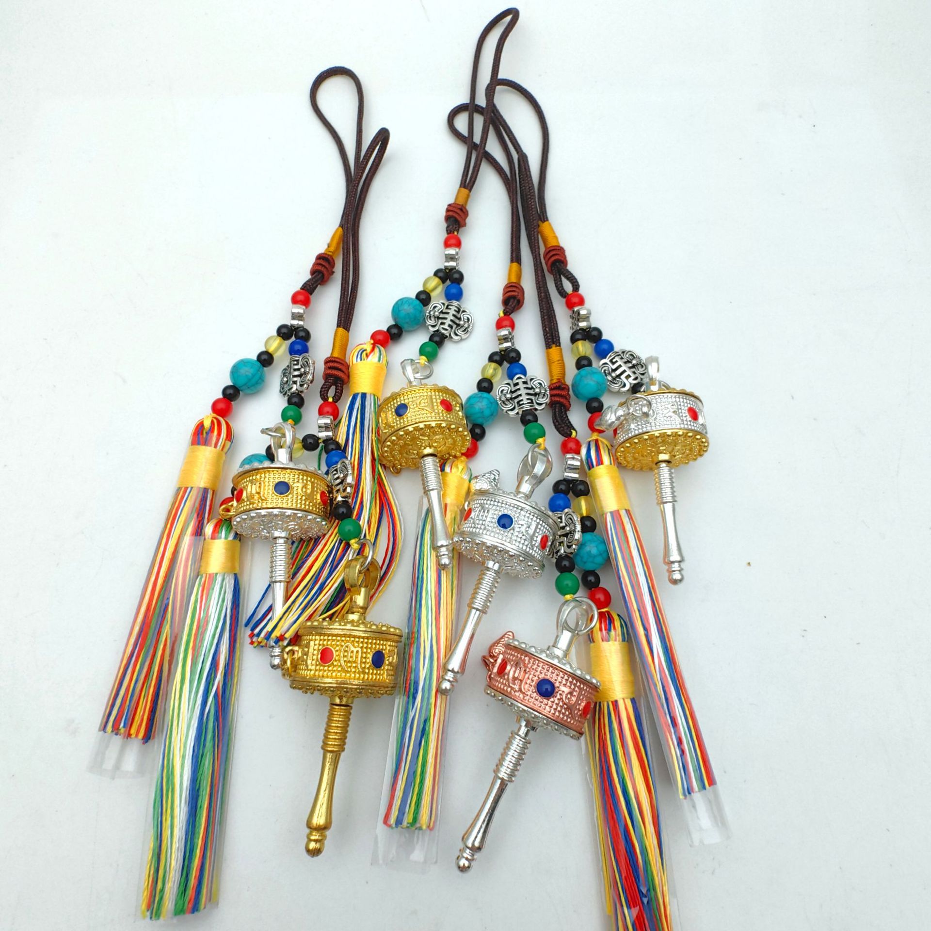 Xizang Tassel Dripping Oil Six-Character Mantra Prayer Tube Characteristic Ethnic Style Pendant Bag Pendant Accessories Wholesale