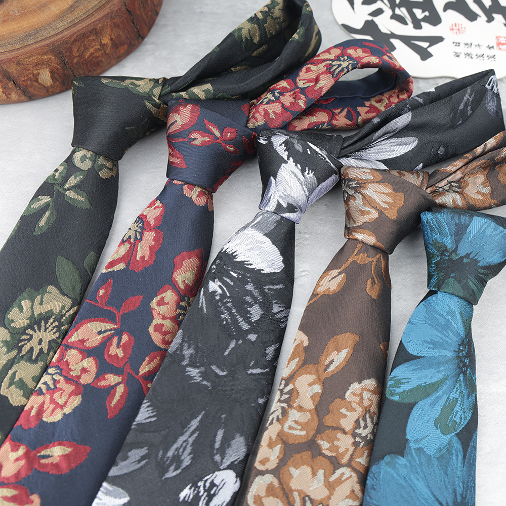 Patterned Tie Men's Gentleman Suit Formal Banquet Host 7cm Hand-Tied Polyester Long Tie Wholesale Ready Stock